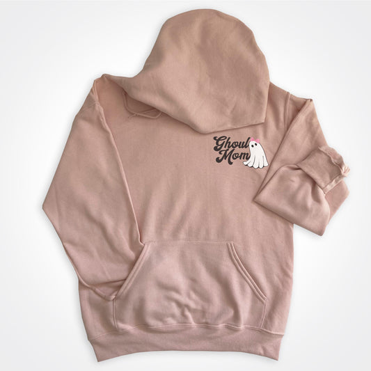 Ghoul Mom Blush Pink Hoodie Left Pocket,