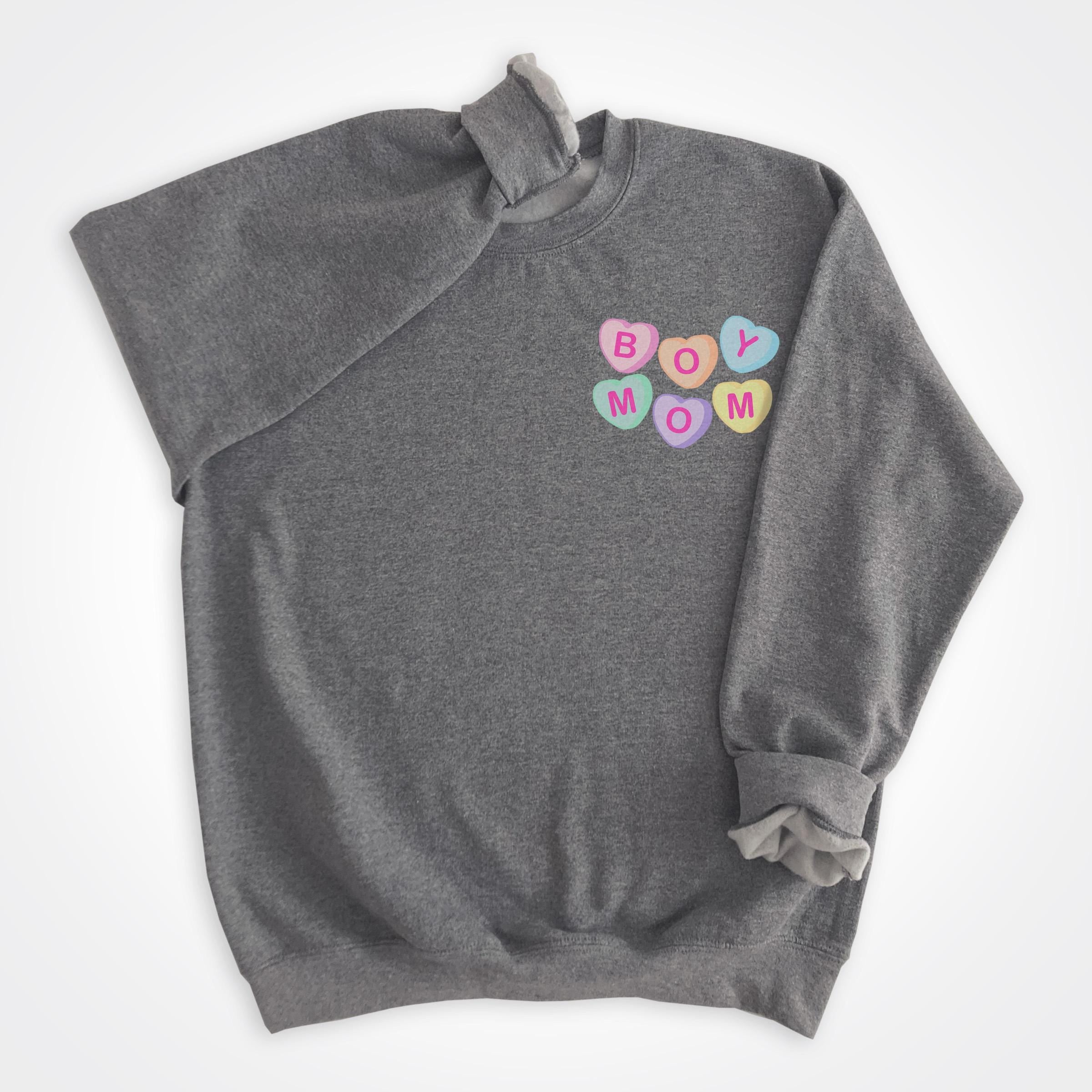 Boymom® Candy Hearts Crewneck Sweatshirt Left Chest