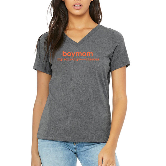 Boymom My Sons My Super Heroes Gray V-Neck (plural)